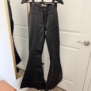 Rock & Roll Denim | High-Rise Black Flared Leather-Look Pants